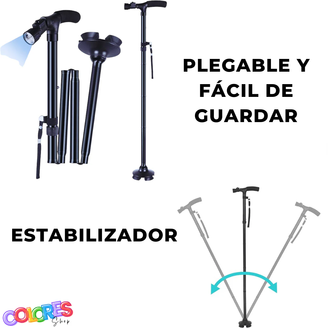 Bastón Plegable con Linterna LED – Ajustable, Ergonómico, y Ligero | Base Estable 360° y Correa de Muñeca para Mayor Seguridad - Image 3