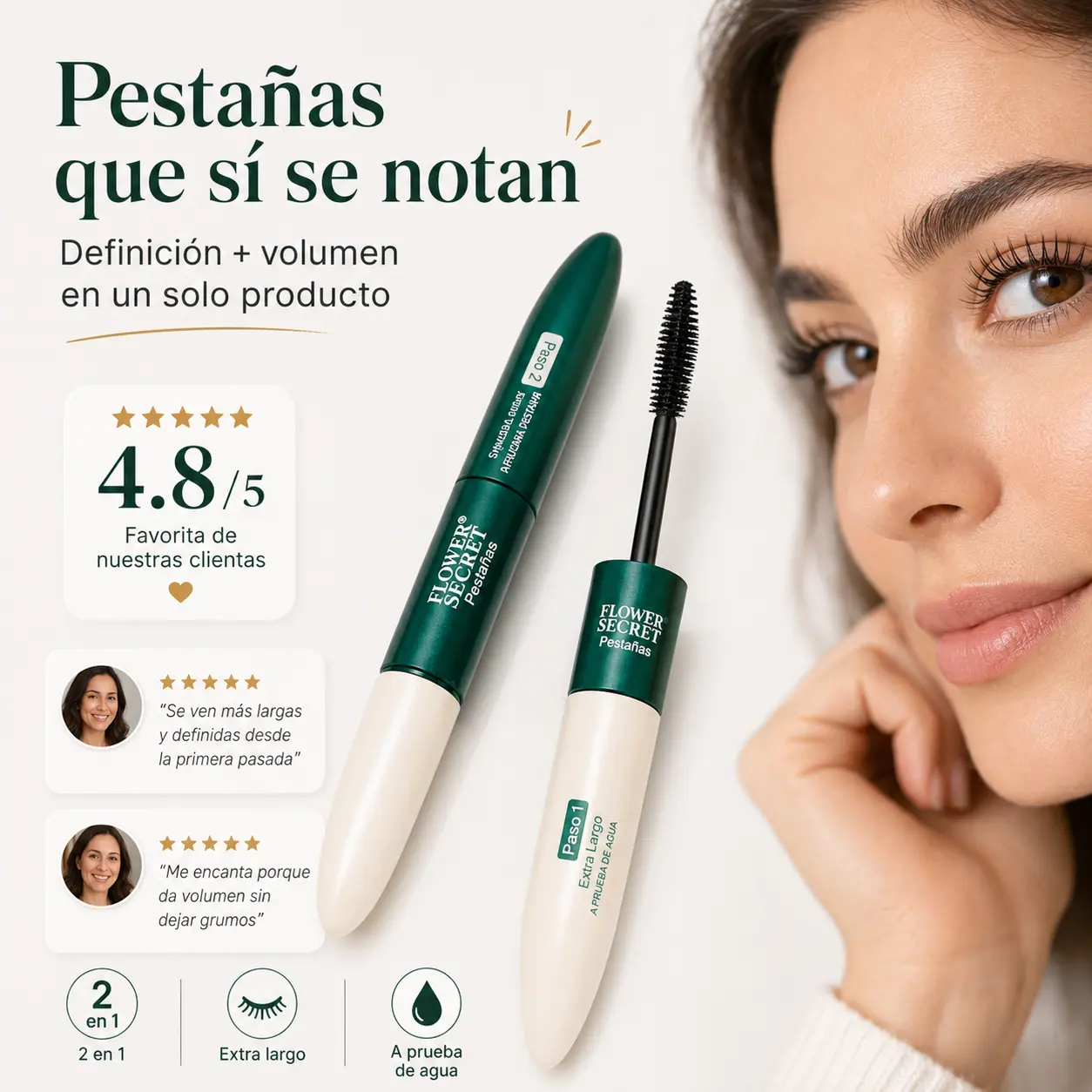 Máscara de Pestañas 2 en 1 – Volumen y Longitud sin Pestañas Postizas | 2x1 - Image 2